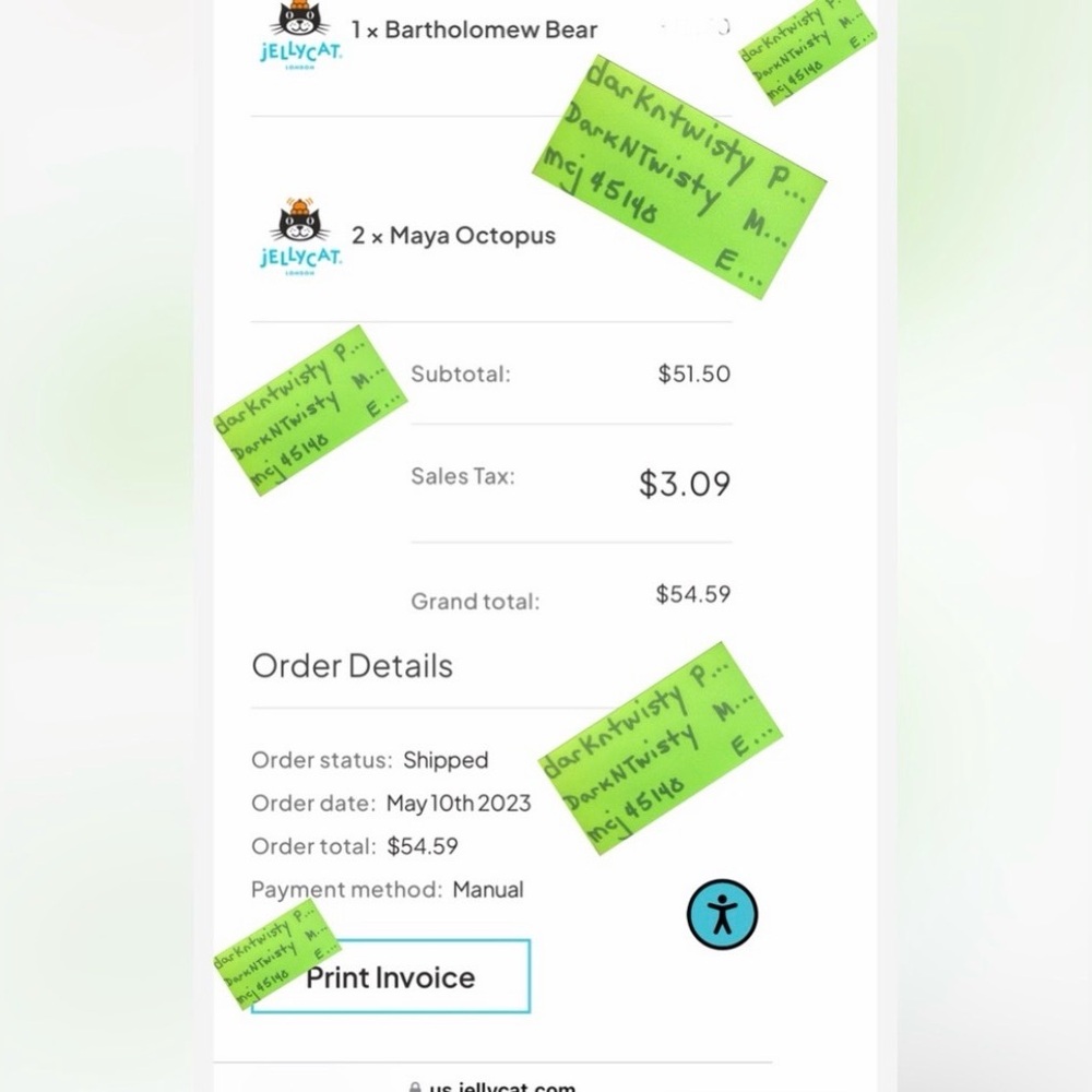 BNWT JELLYCAT BABY/TINY MAYA OCTOPUS 1 OWNER AUTHENTIC SALES RECEIPT - Picture 12 of 12